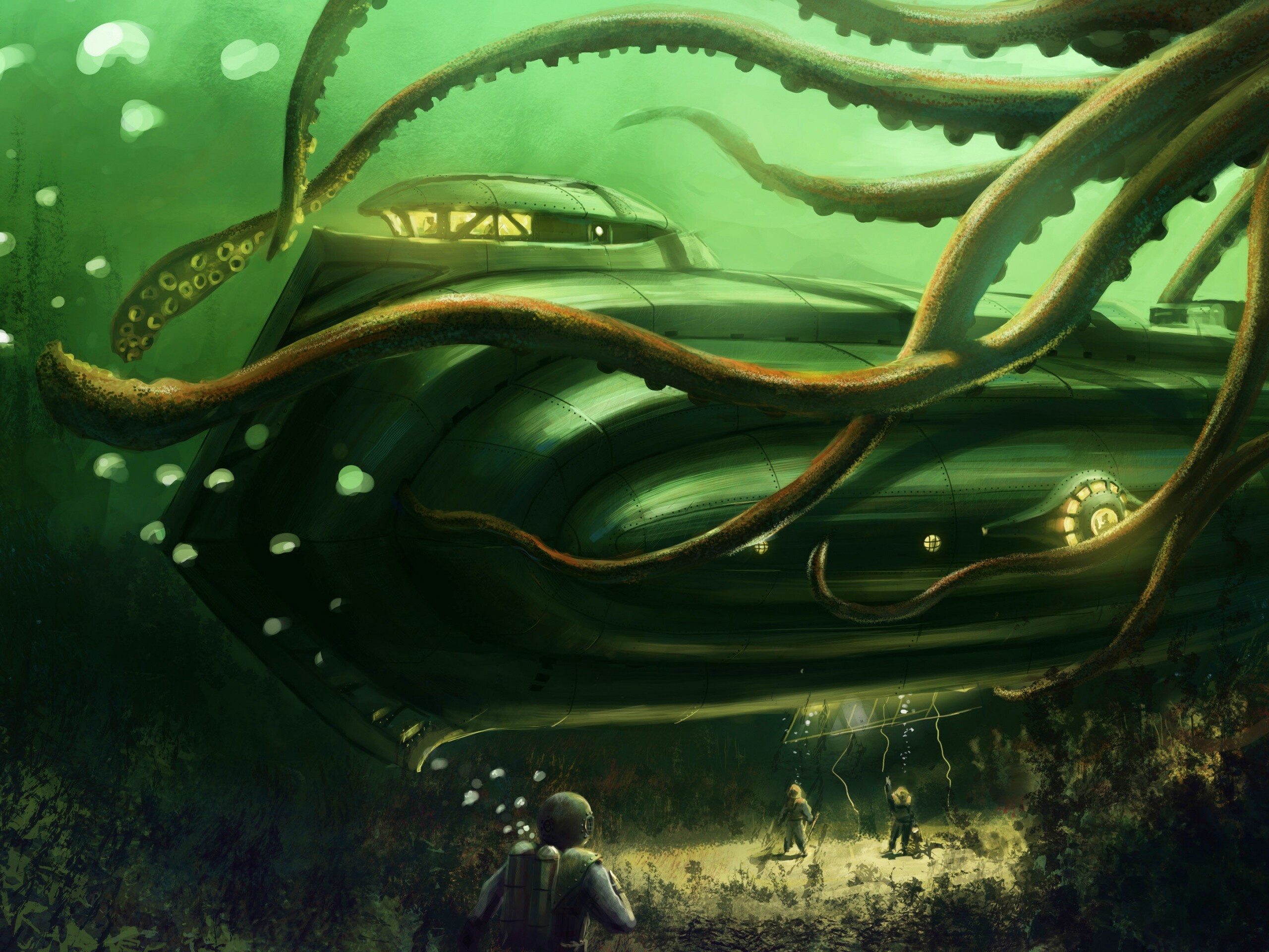 Наутилус в плену щупалец обои