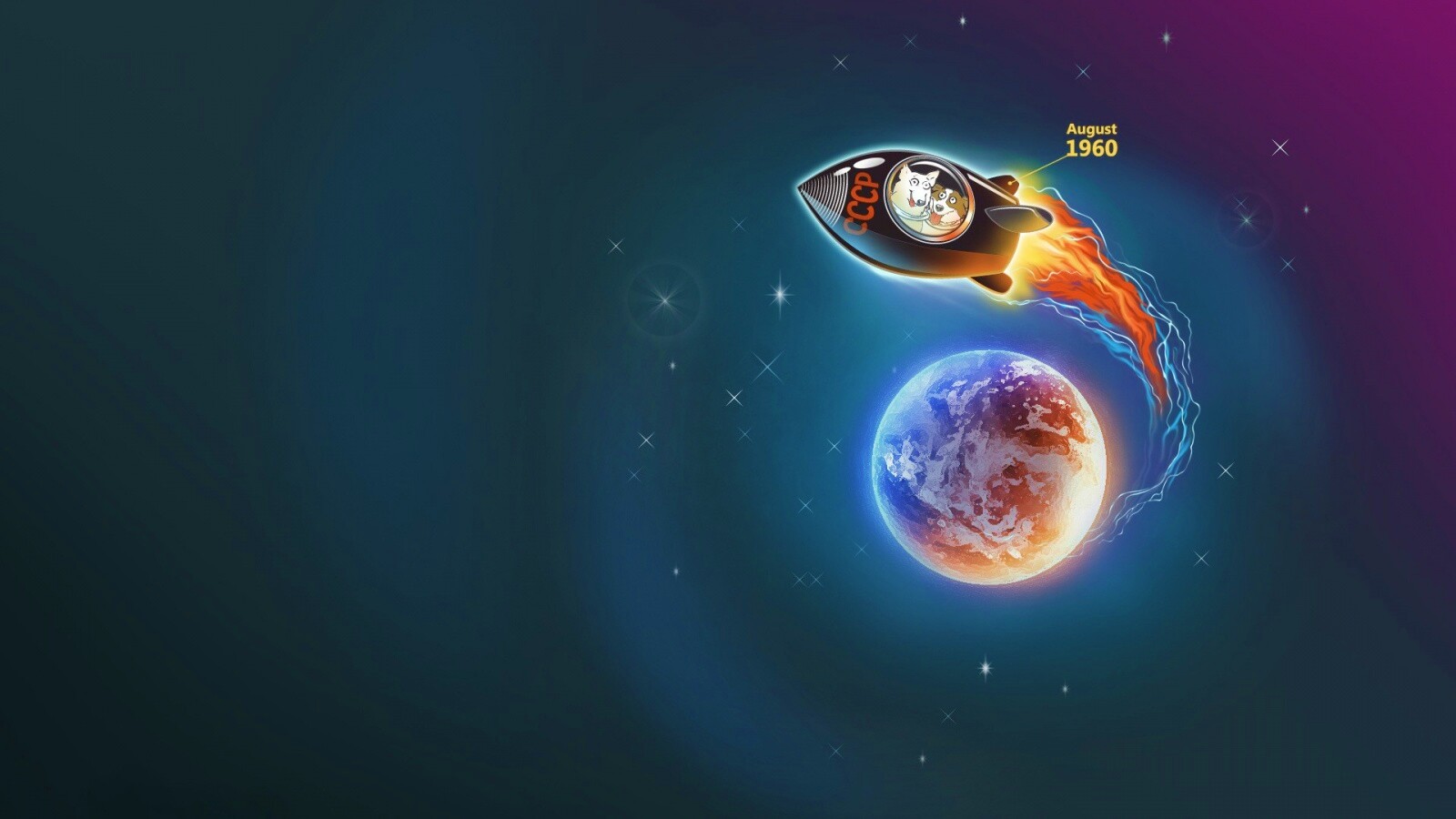 Белка и Стрелка летят в космос обои