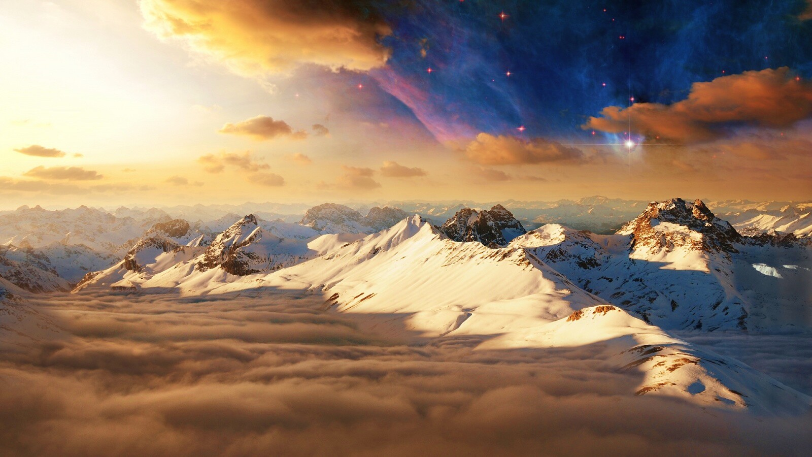 Горный хребет над облаками обои