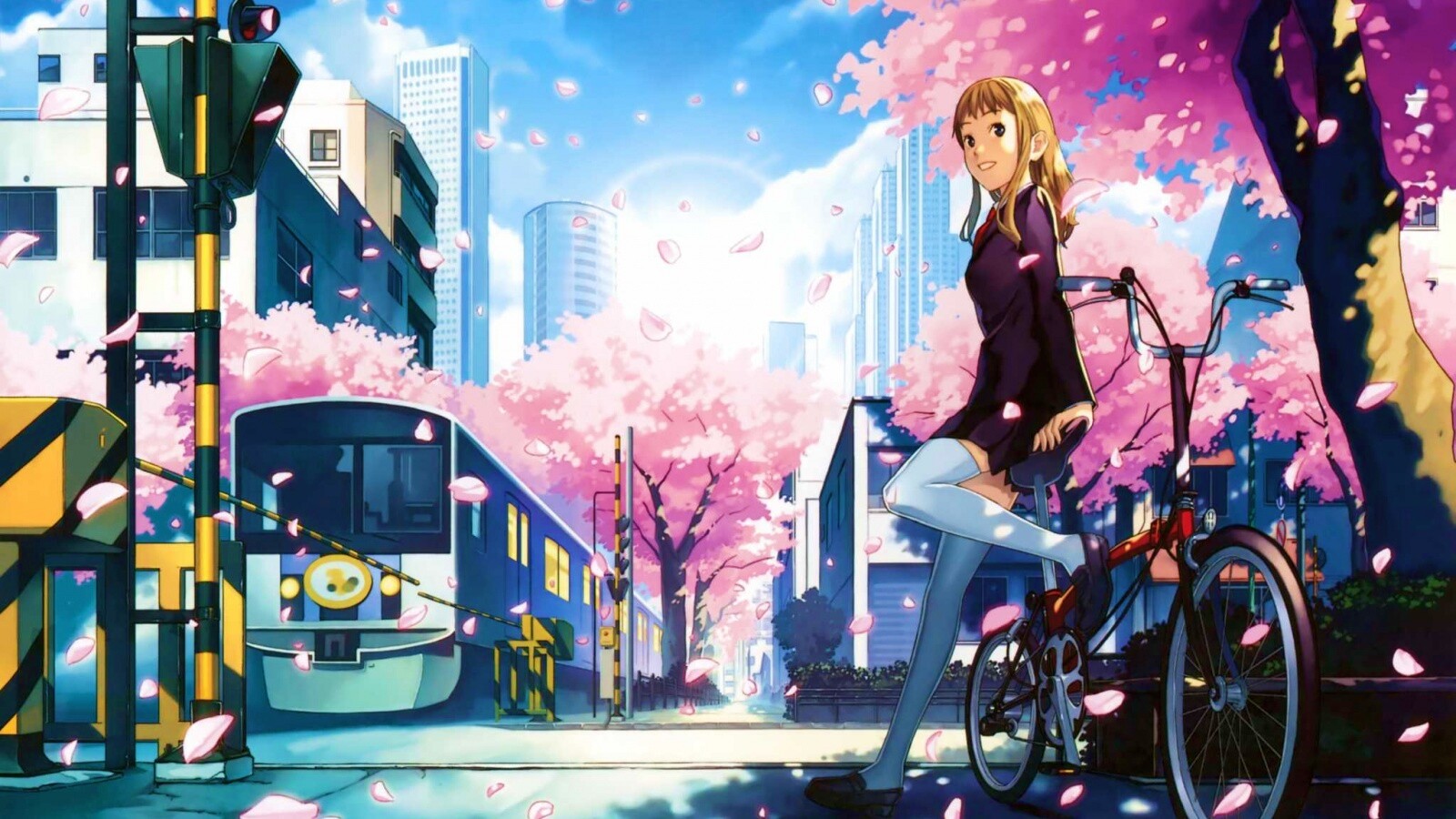 Японская школьница на велосипеде обои