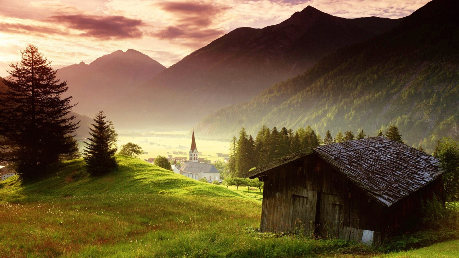 Церковь в австрийской деревне обои