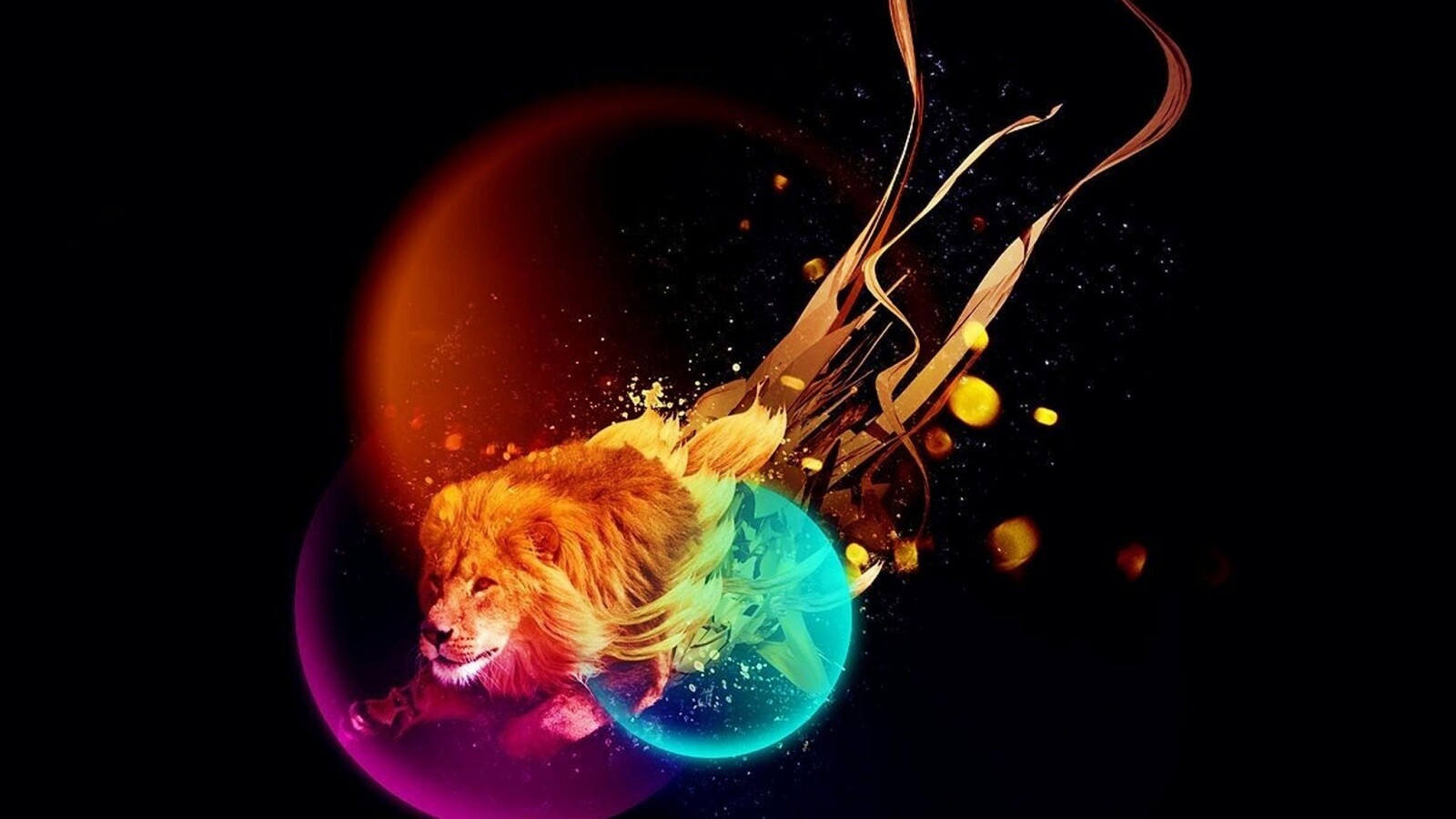 Лев в абстарктой фигне обои