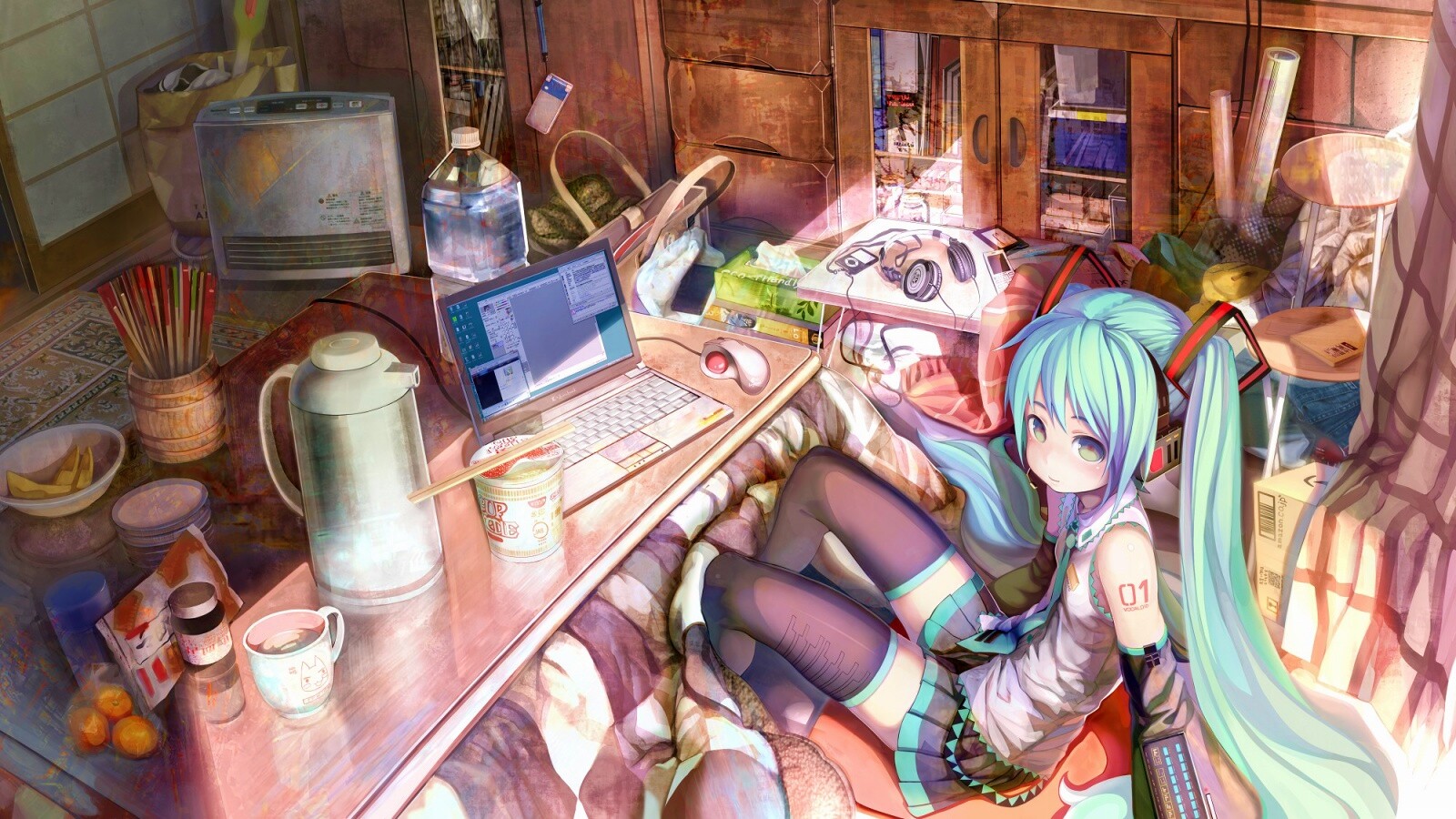 Хатсуне Мику в своей комнате обои