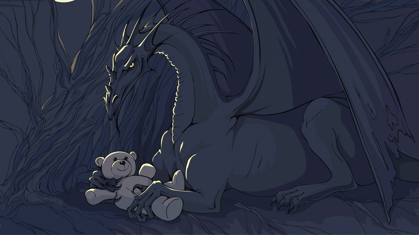 Дракон с любимой игрушкой обои