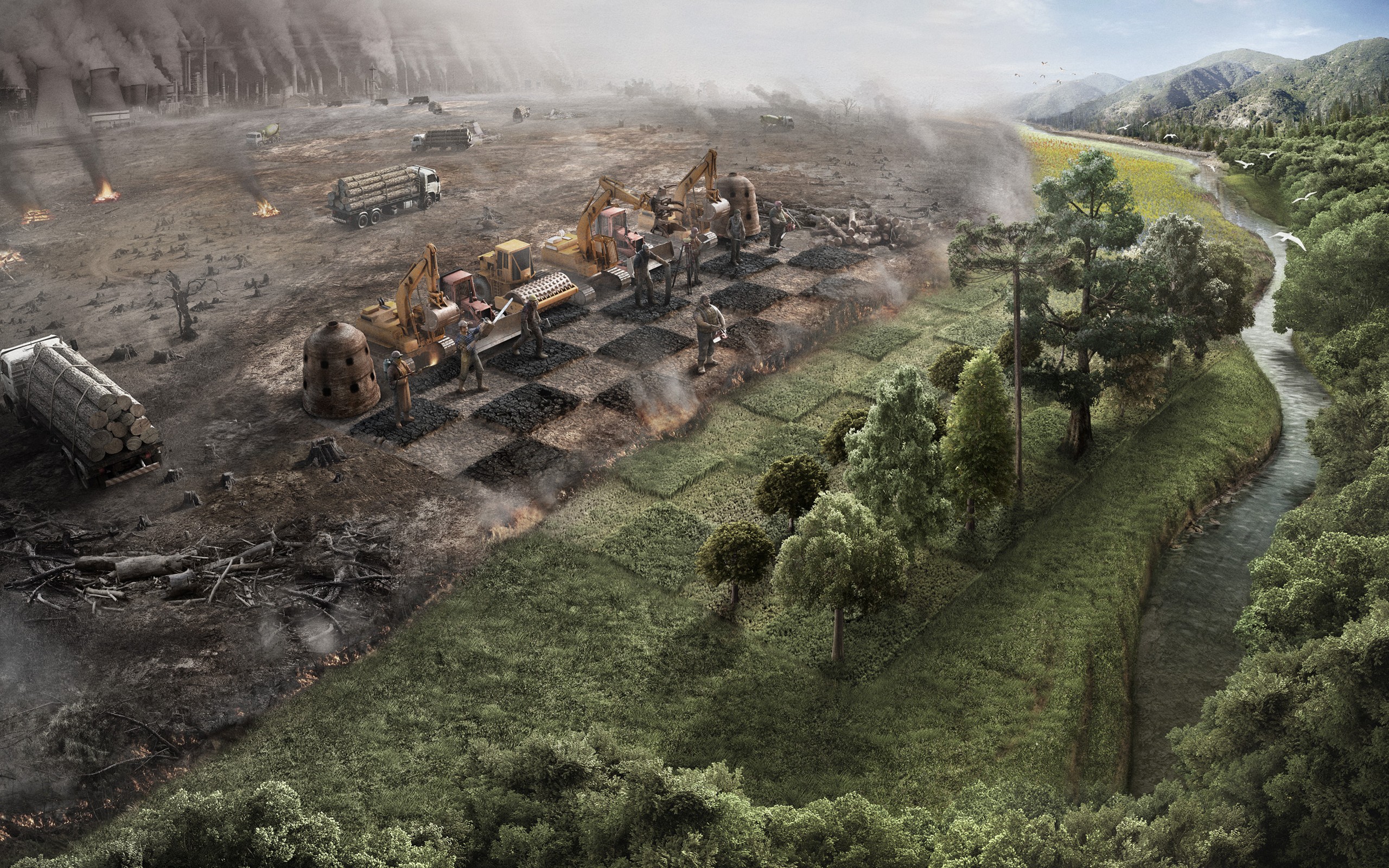 Цивилизация против природы обои