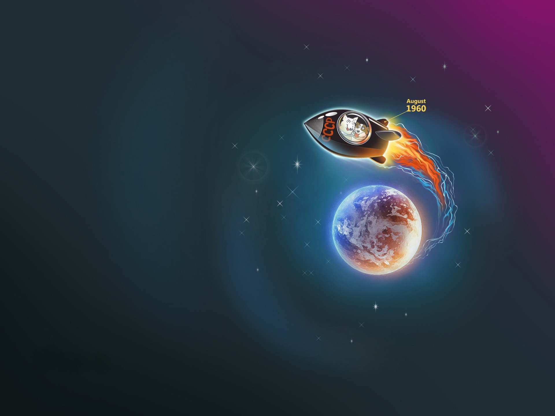 Белка и Стрелка летят в космос обои