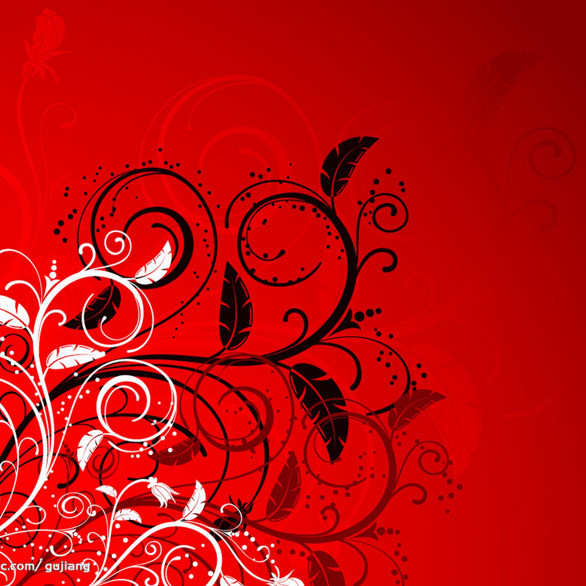 Черно-белые листики на красном фоне обои