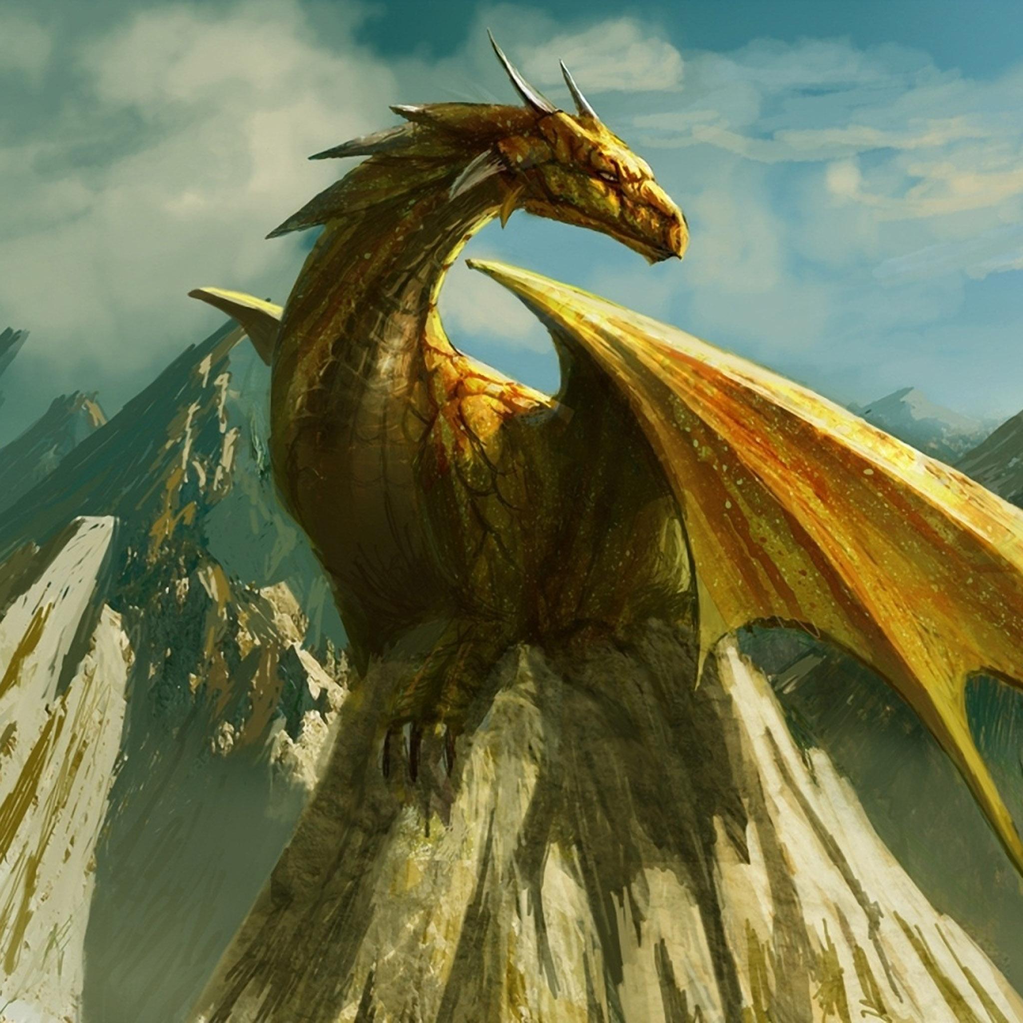 Дракон на вершине скалы обои