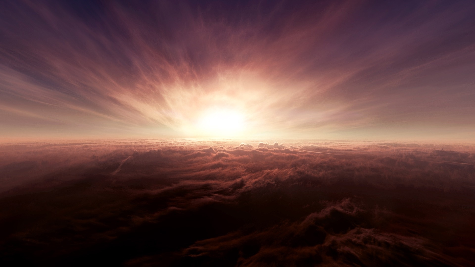 Закат над облаками обои