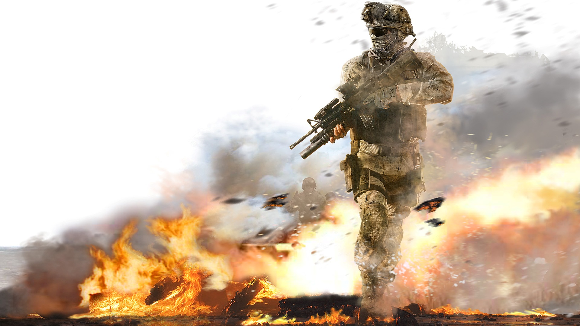 Солдат на фоне огня обои