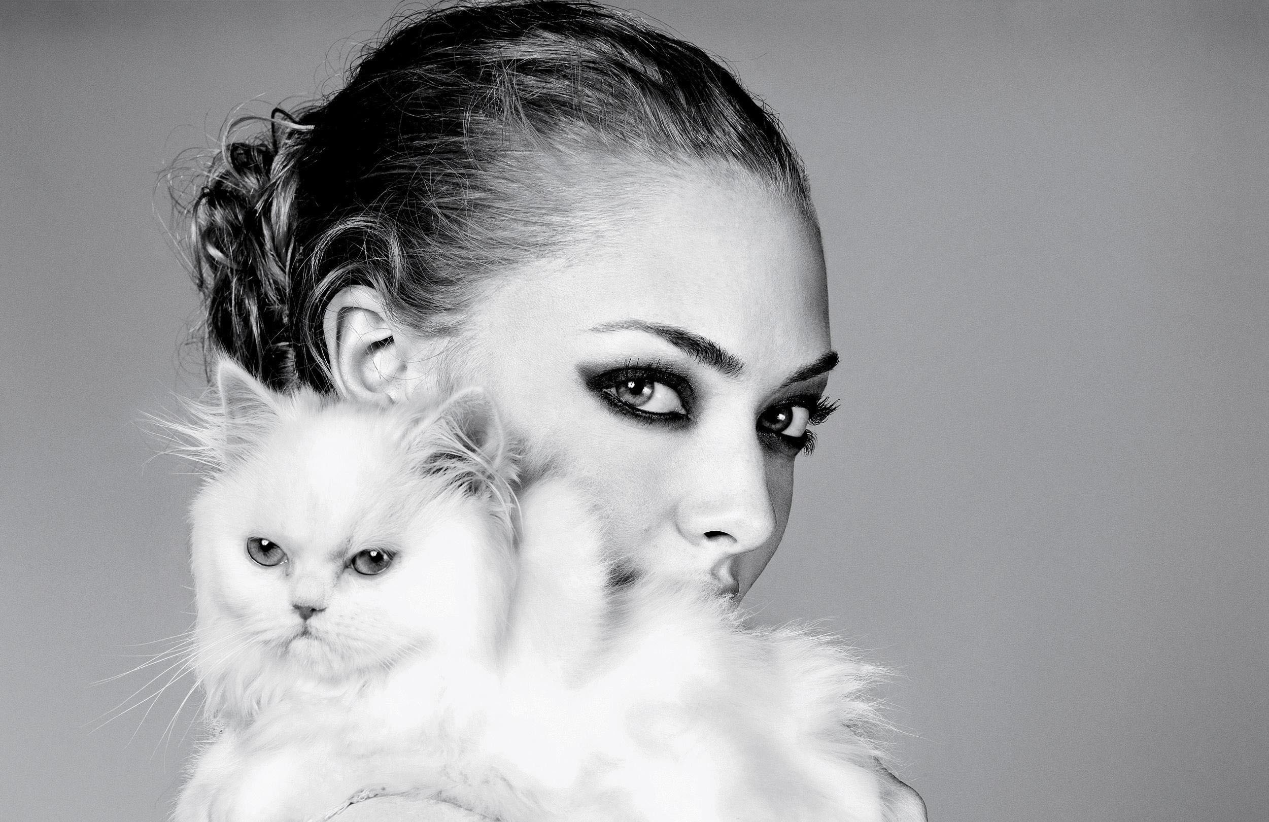 Девушка с кошкой обои