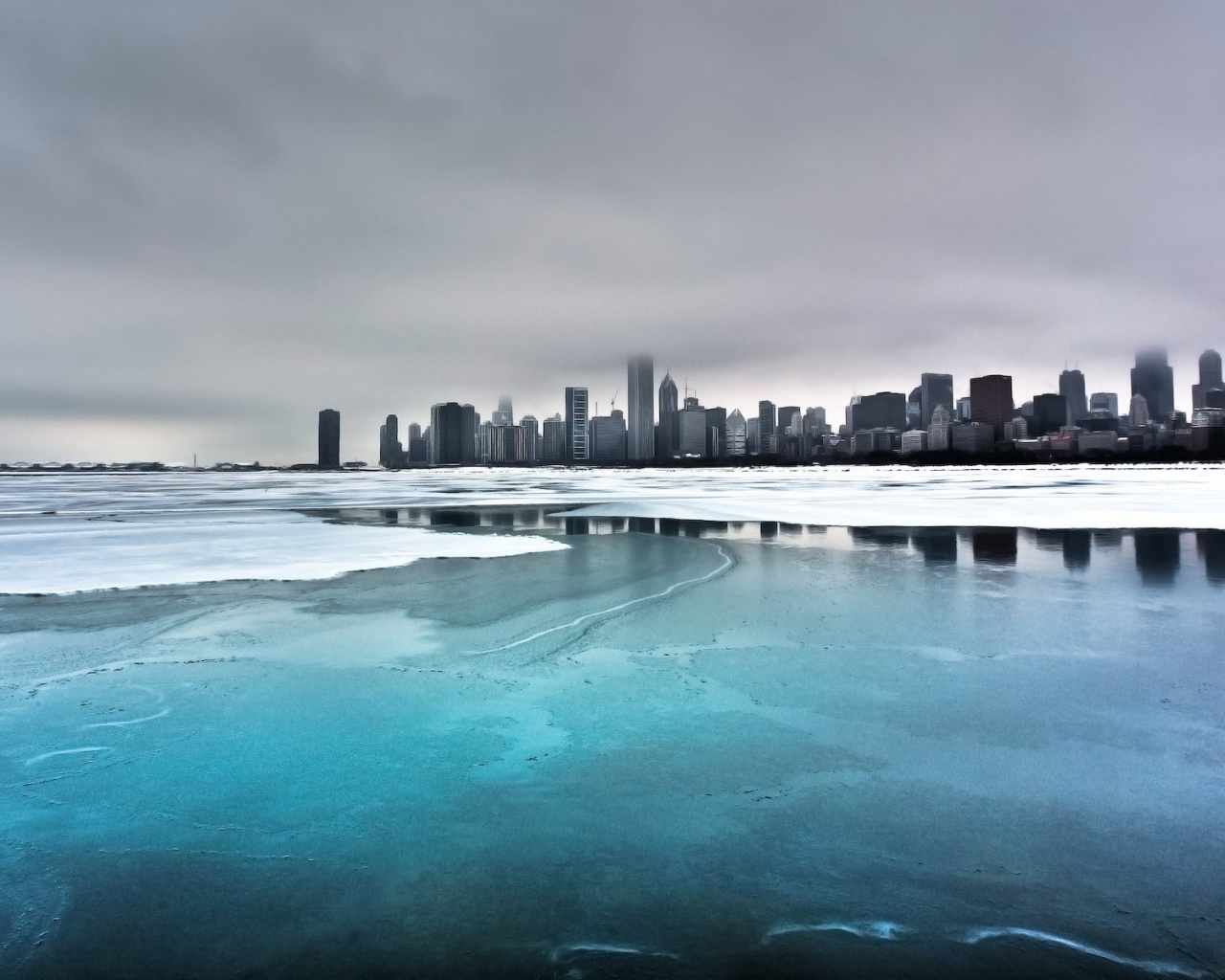 Зимний город обои