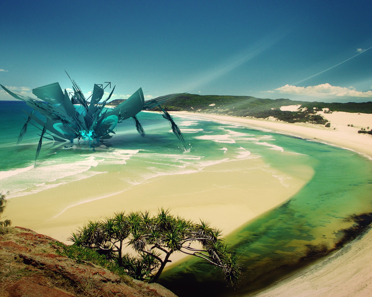 Робот на побережье обои