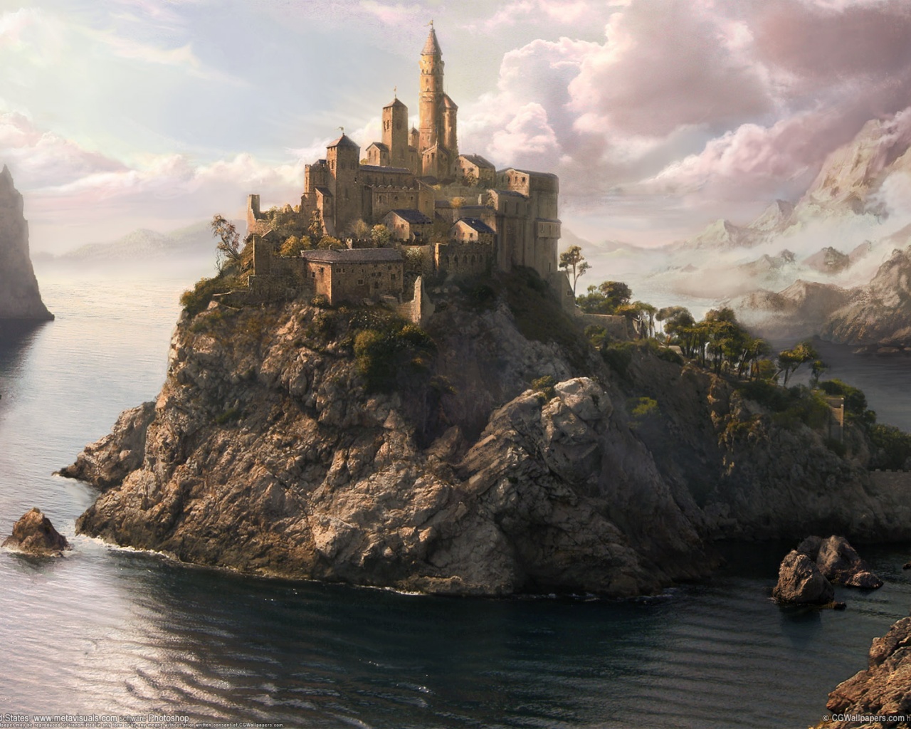 Замок на скале обои