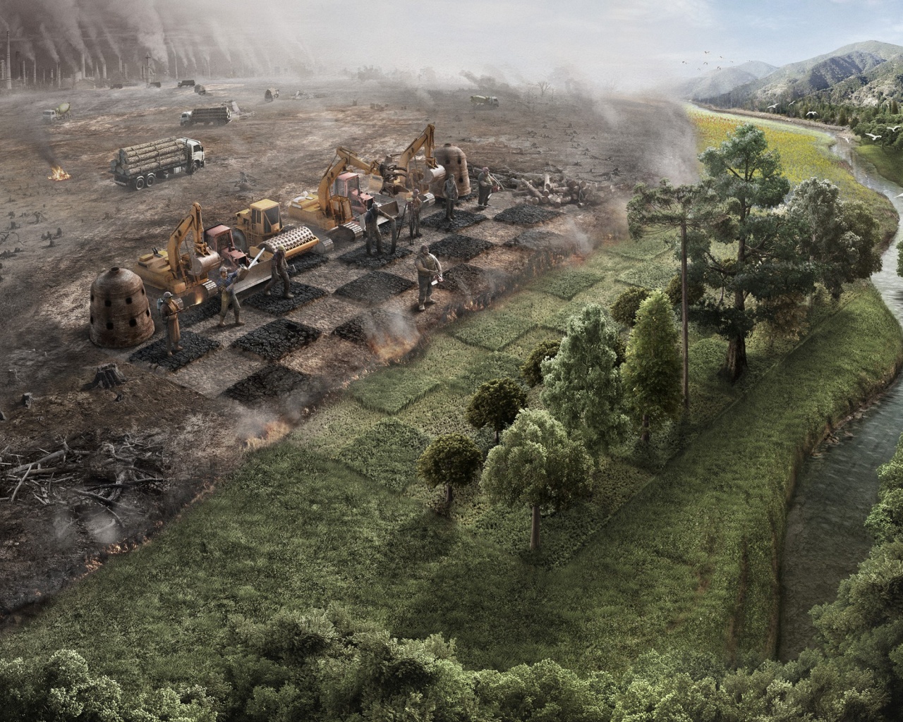 Цивилизация против природы обои