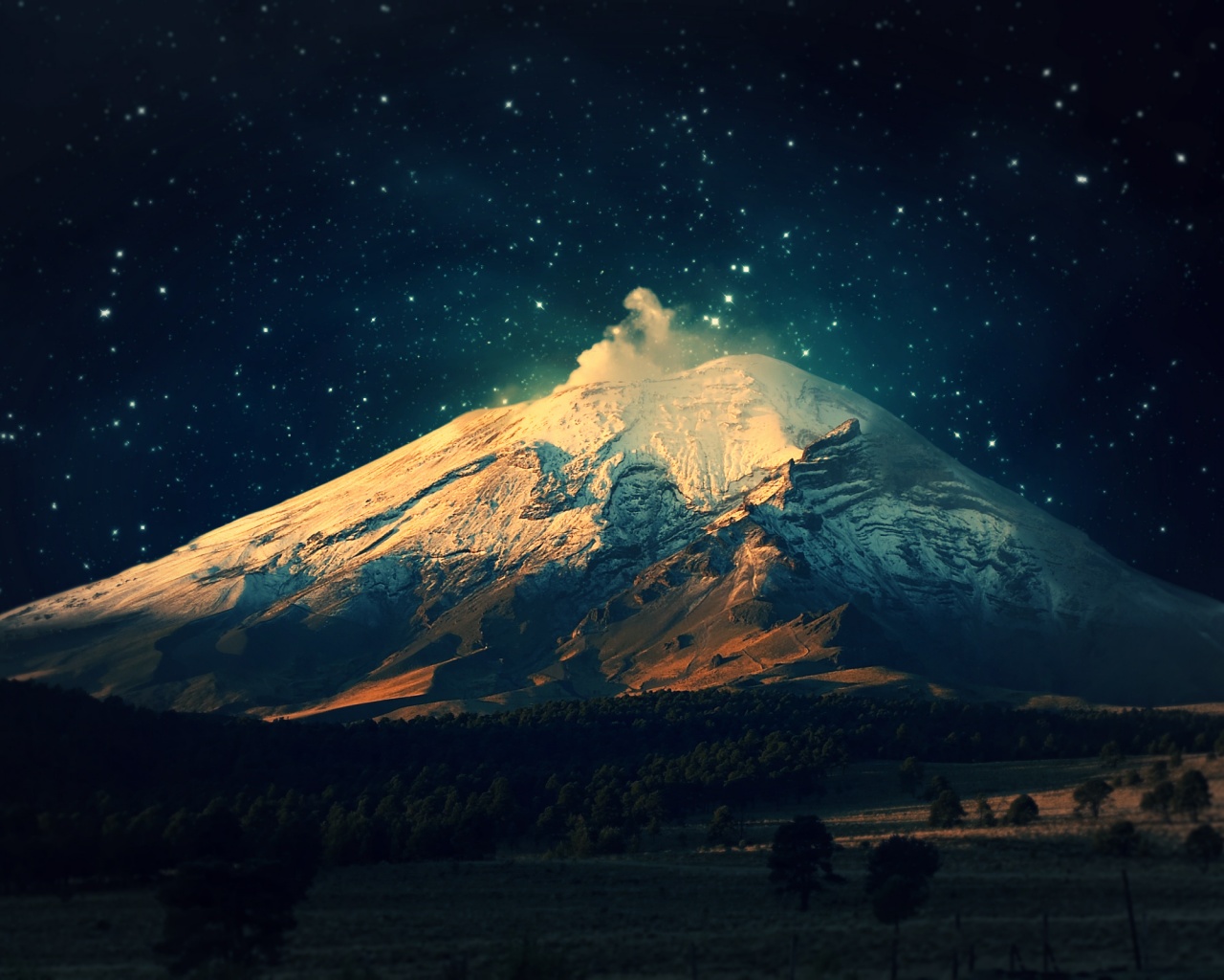 Ночной вулкан обои