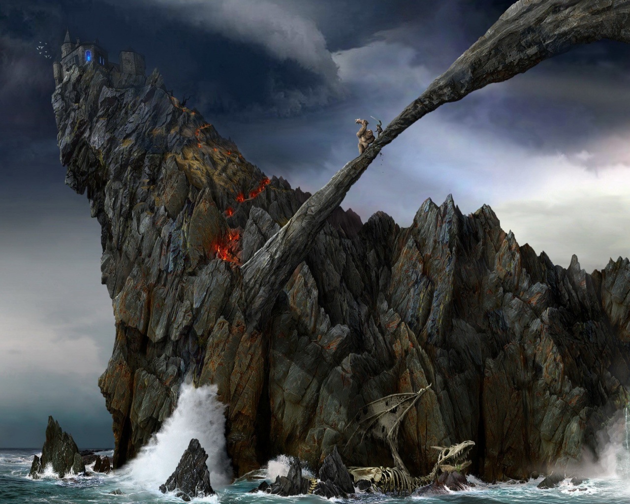 Бой на скале обои