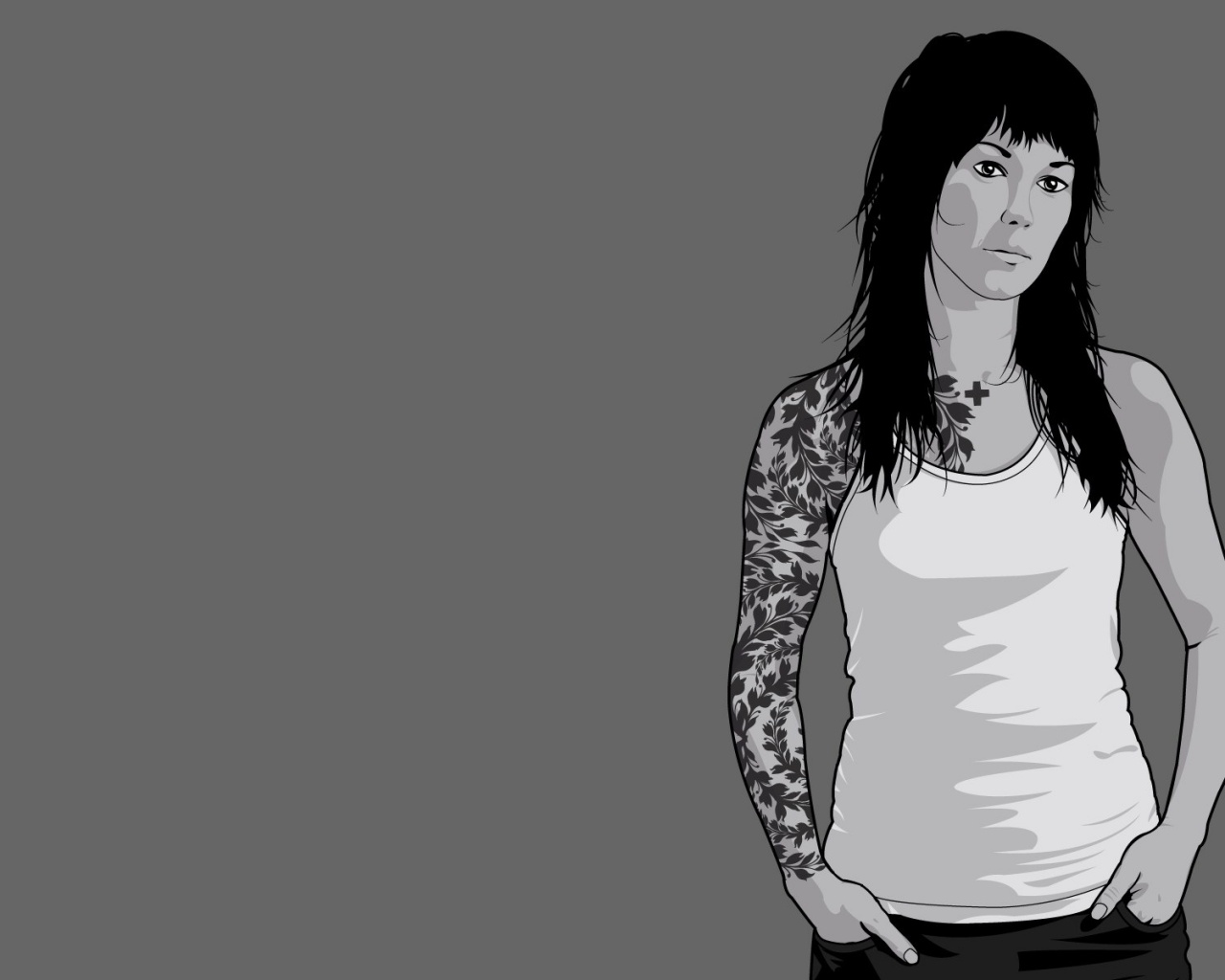 Девушка с татуировкой в виде листвы обои