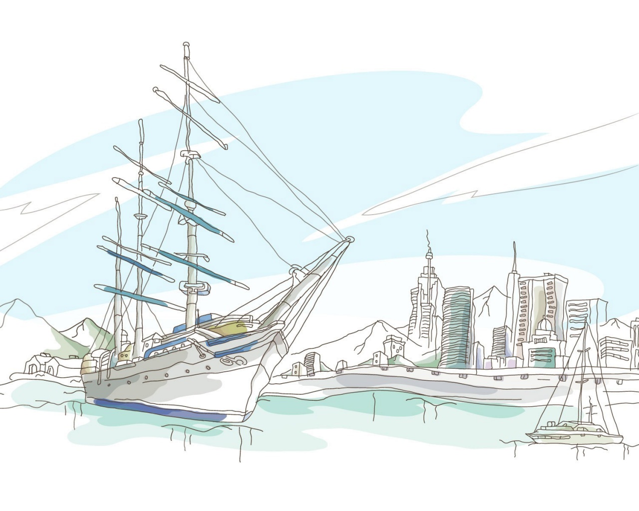 Парусник у города обои