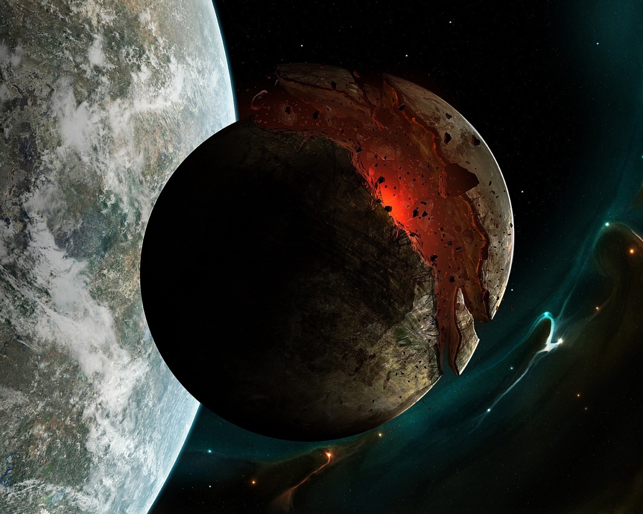 Спутник раскалывается пополам обои