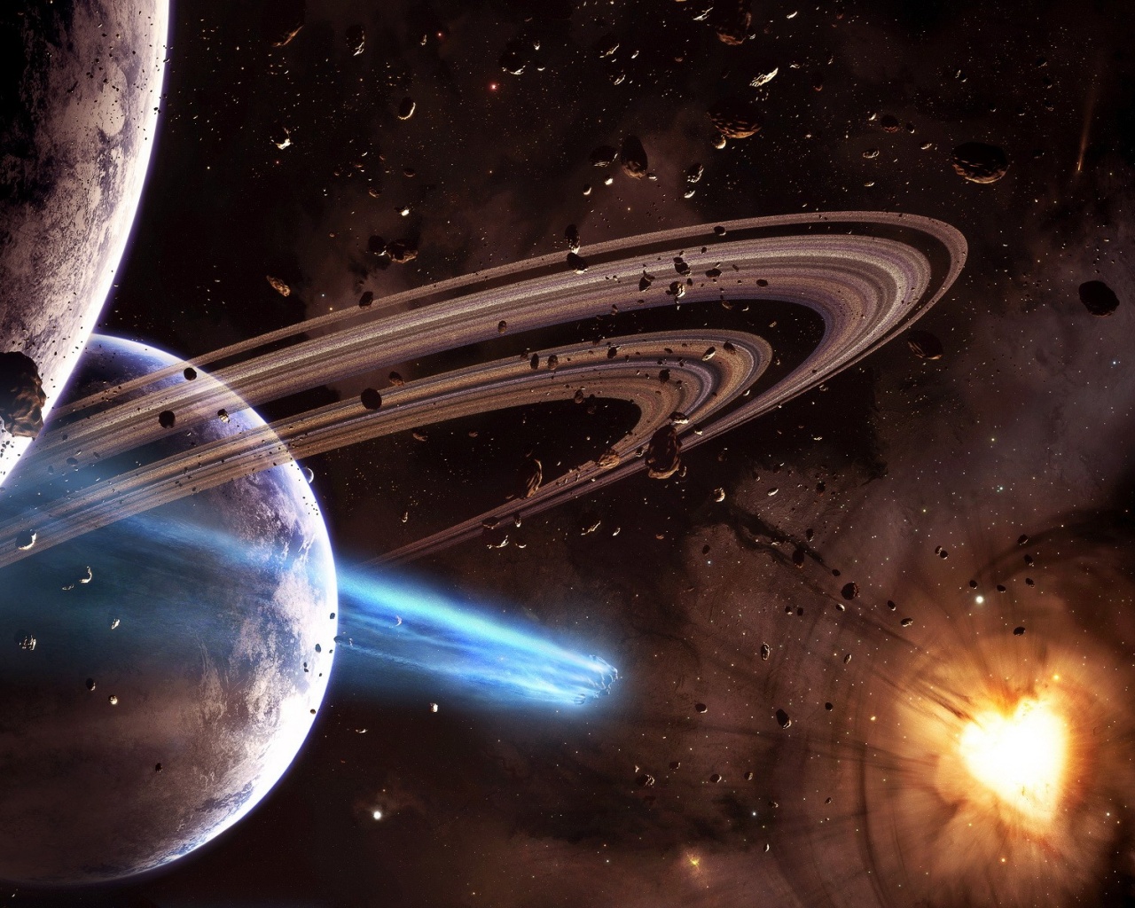 Голубой метеорит и туманность в виде сердца обои