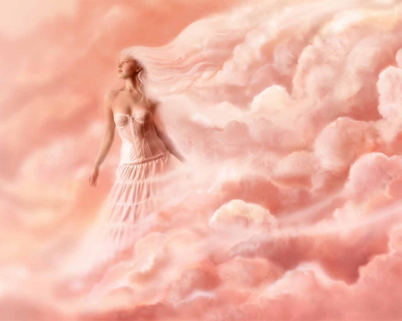 Девушка на облаках обои