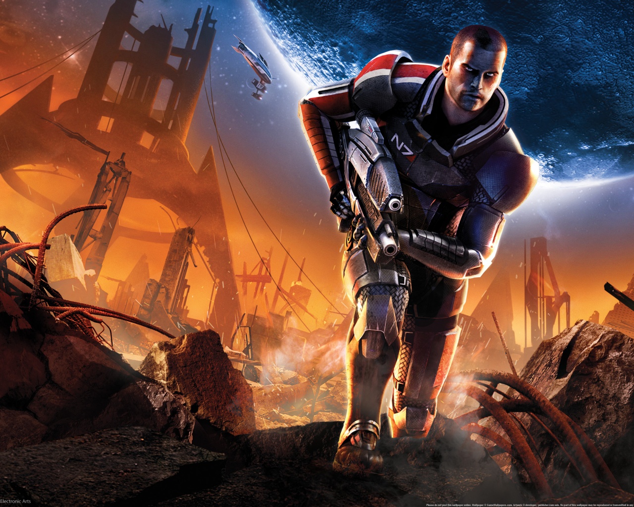 Капитан Шепард на руинах обои