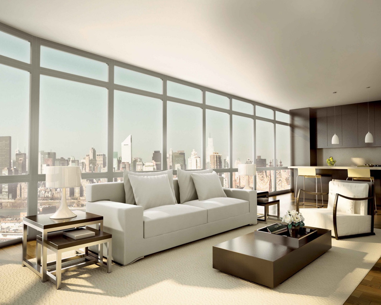 Квартира с видом на мегаполис обои