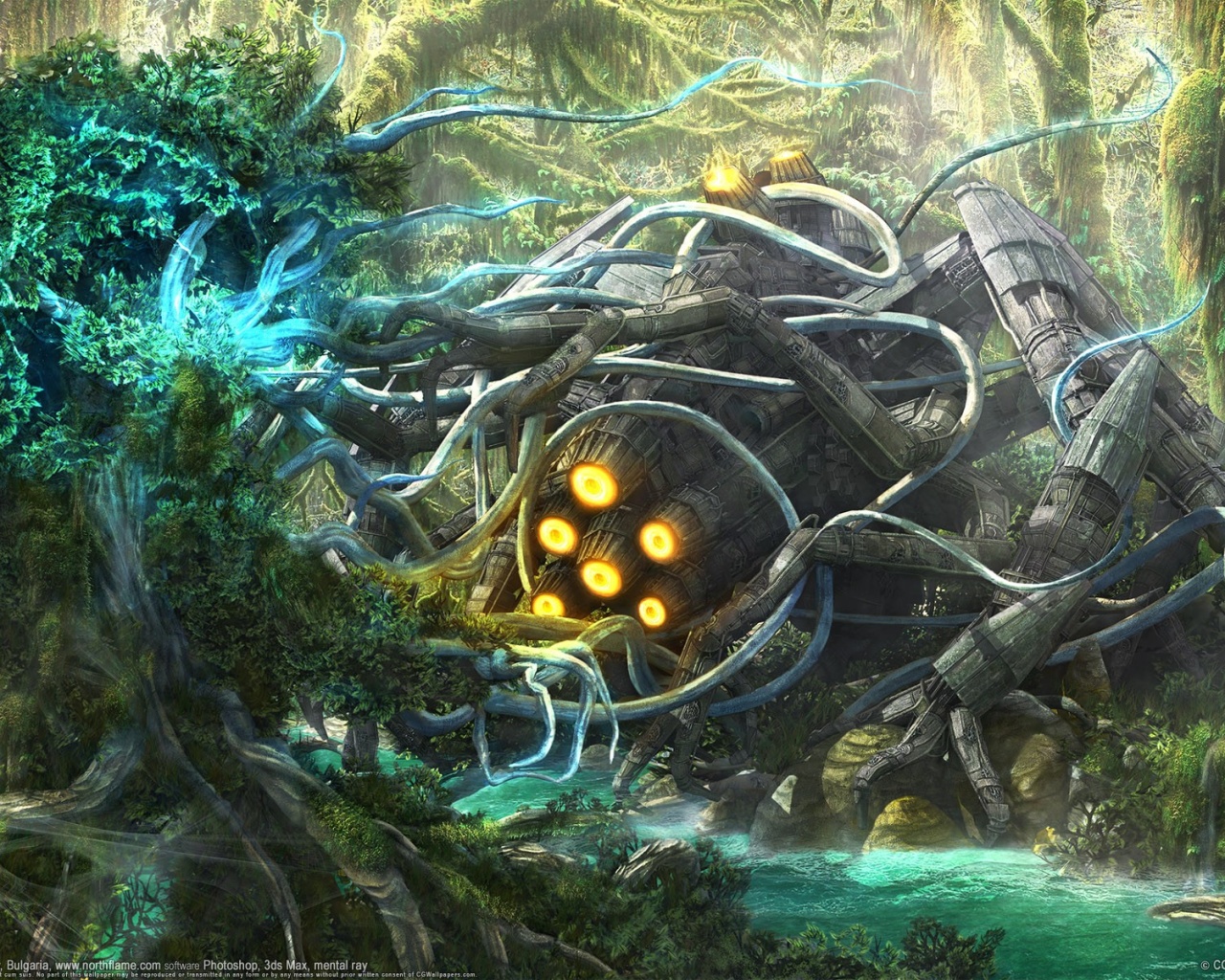 Космический корабль в джунгялх обои