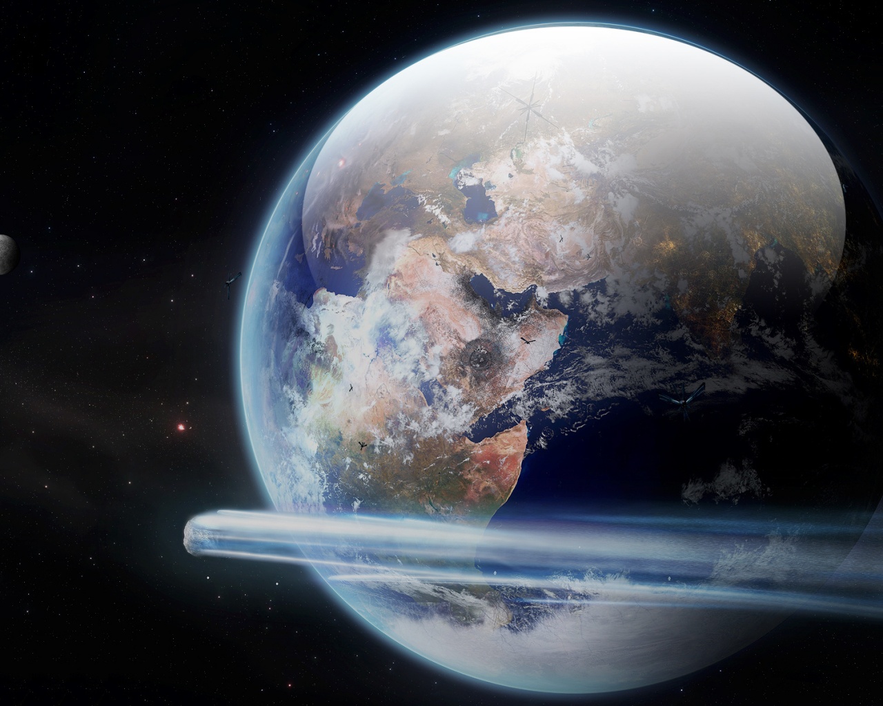 Метеорит пролетает мимо Земли обои