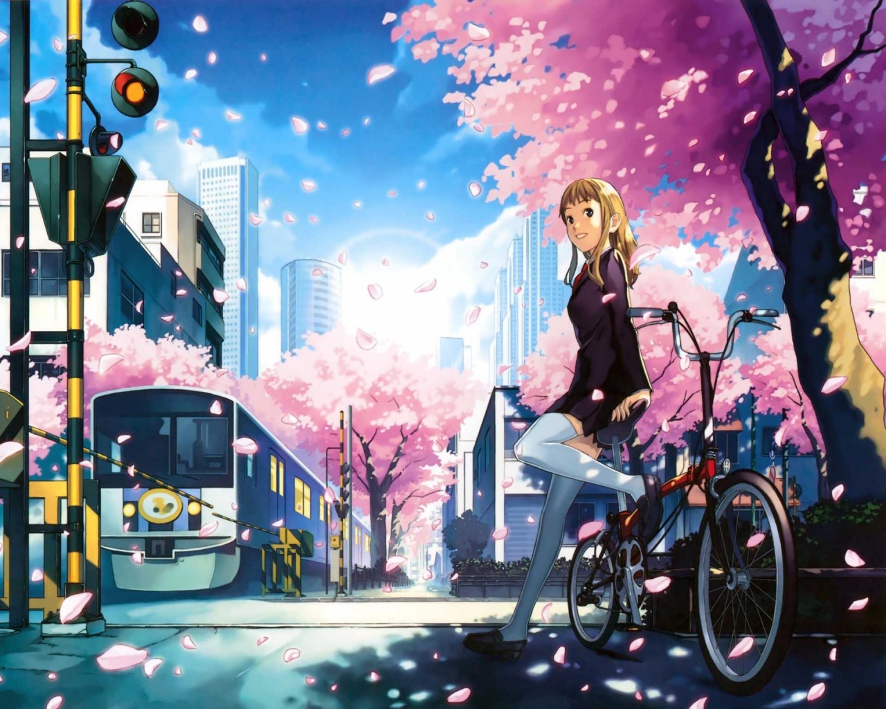 Японская школьница на велосипеде обои