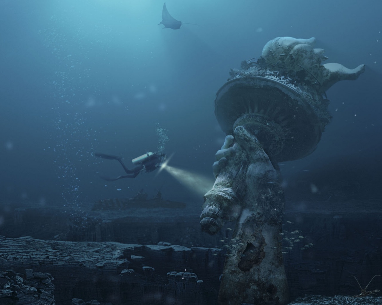 Затопленный Нью-Йорк обои