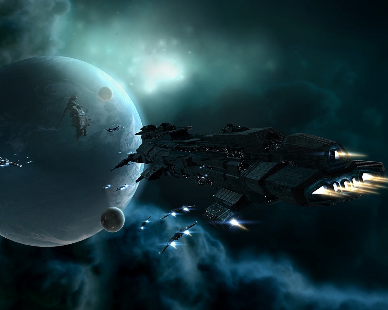 Космический флот атакует планету обои