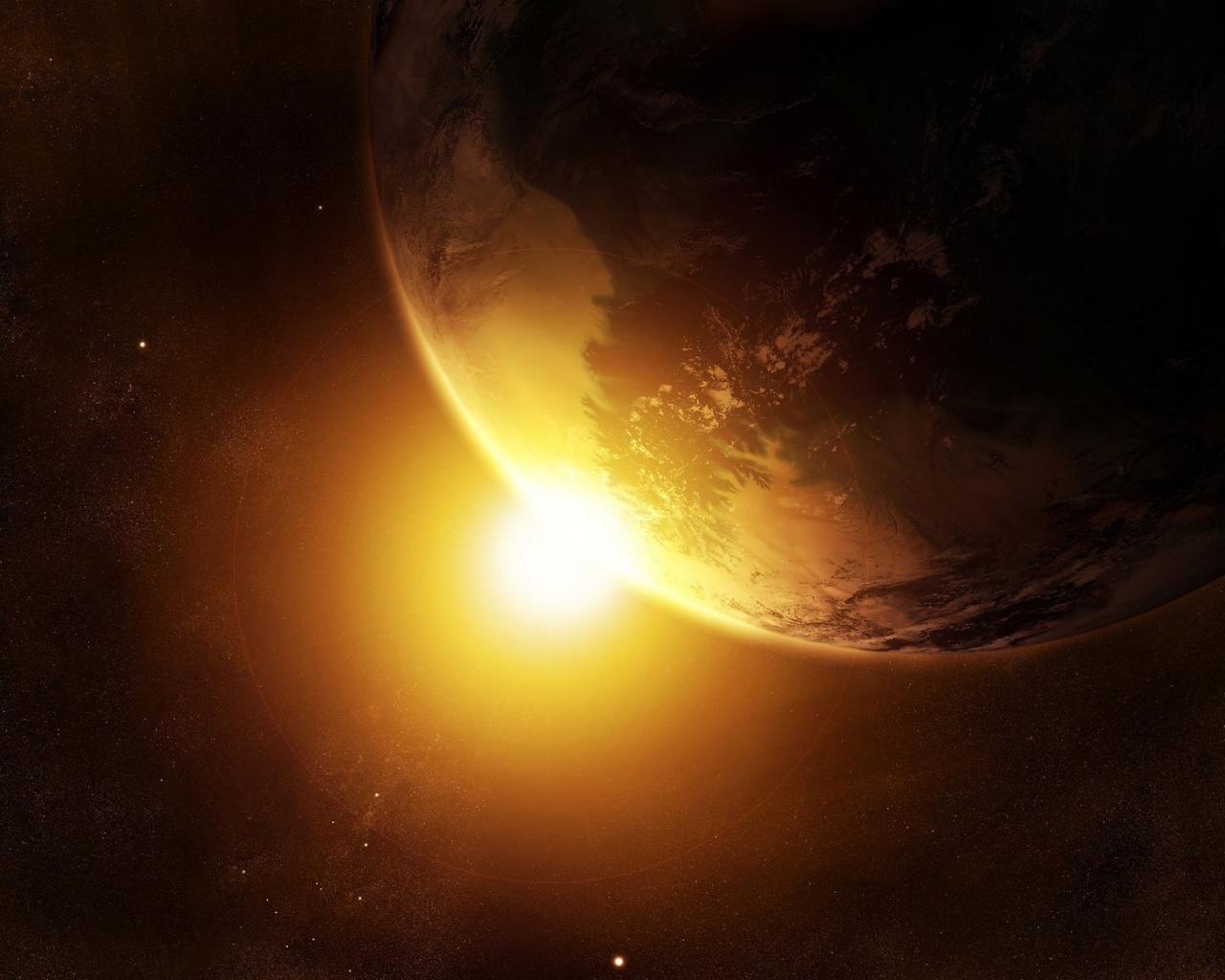 Солнце выглядывает из-за планеты обои