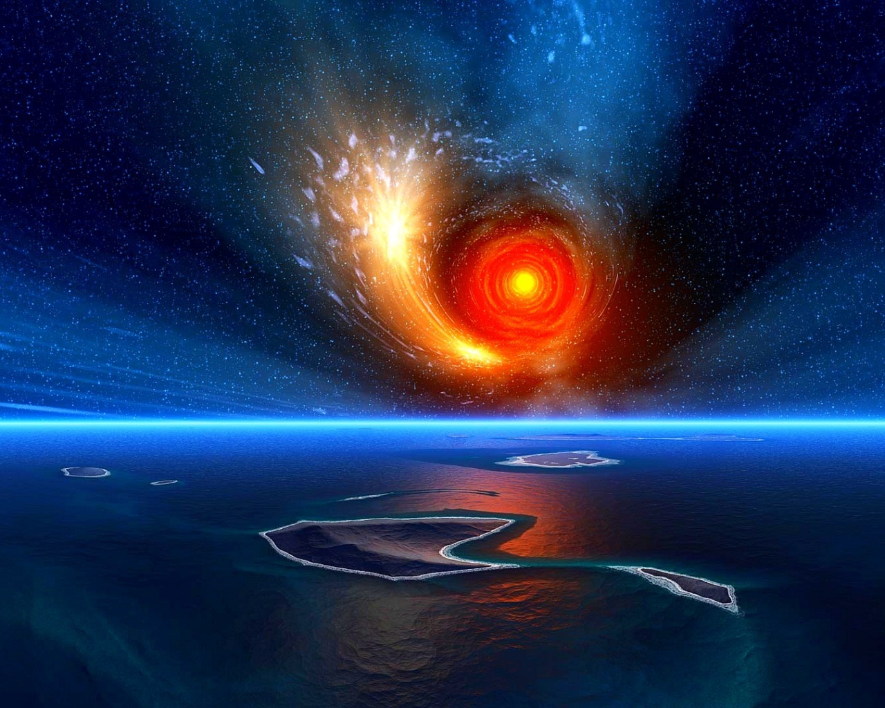 Красная дыра над океаном обои
