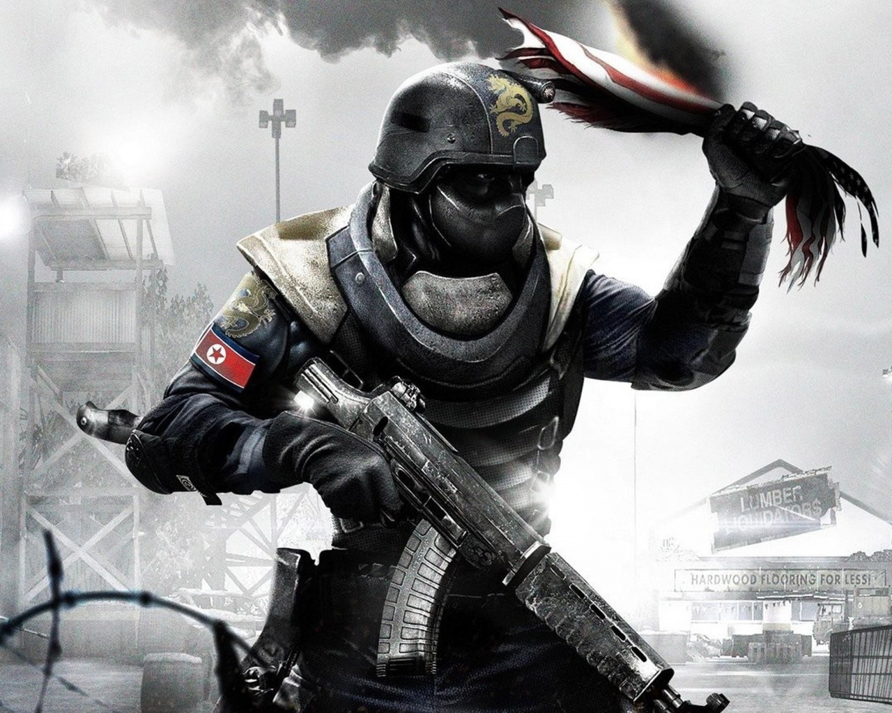 Китайский солдат жжет американский флаг обои