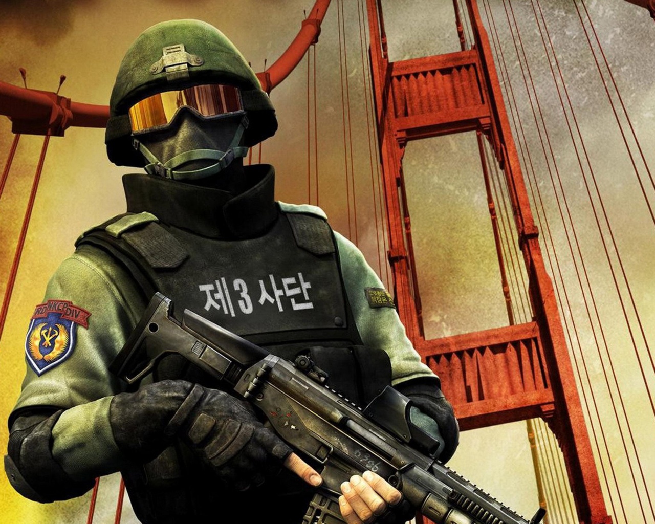 Солдат на мосту Золотые Ворота обои