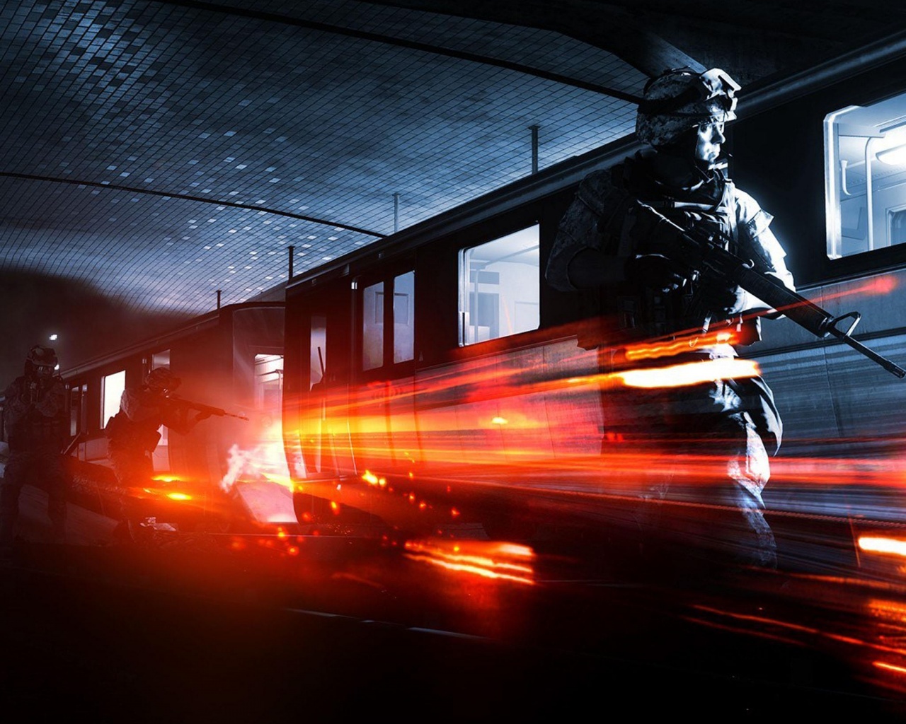 Солдаты на станции метро обои