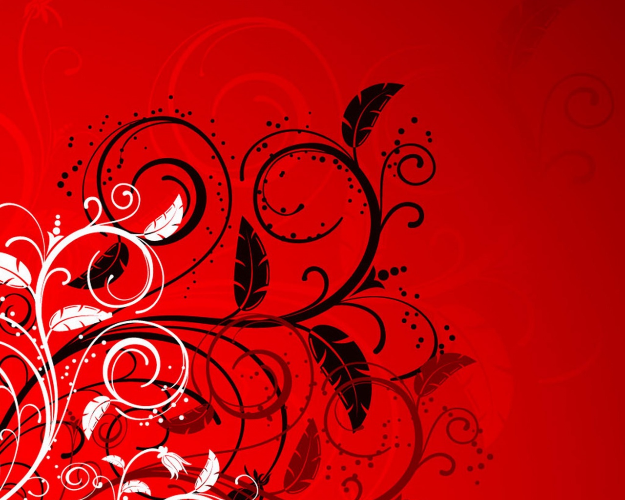 Черно-белые листики на красном фоне обои