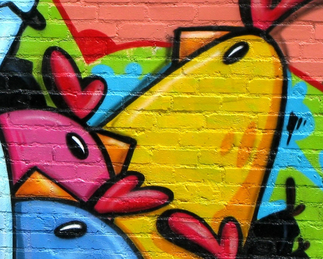 Граффити Курица с цыплятами обои