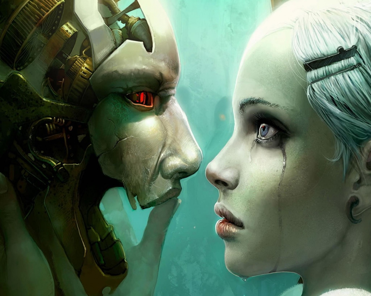 Девушка и робот обои