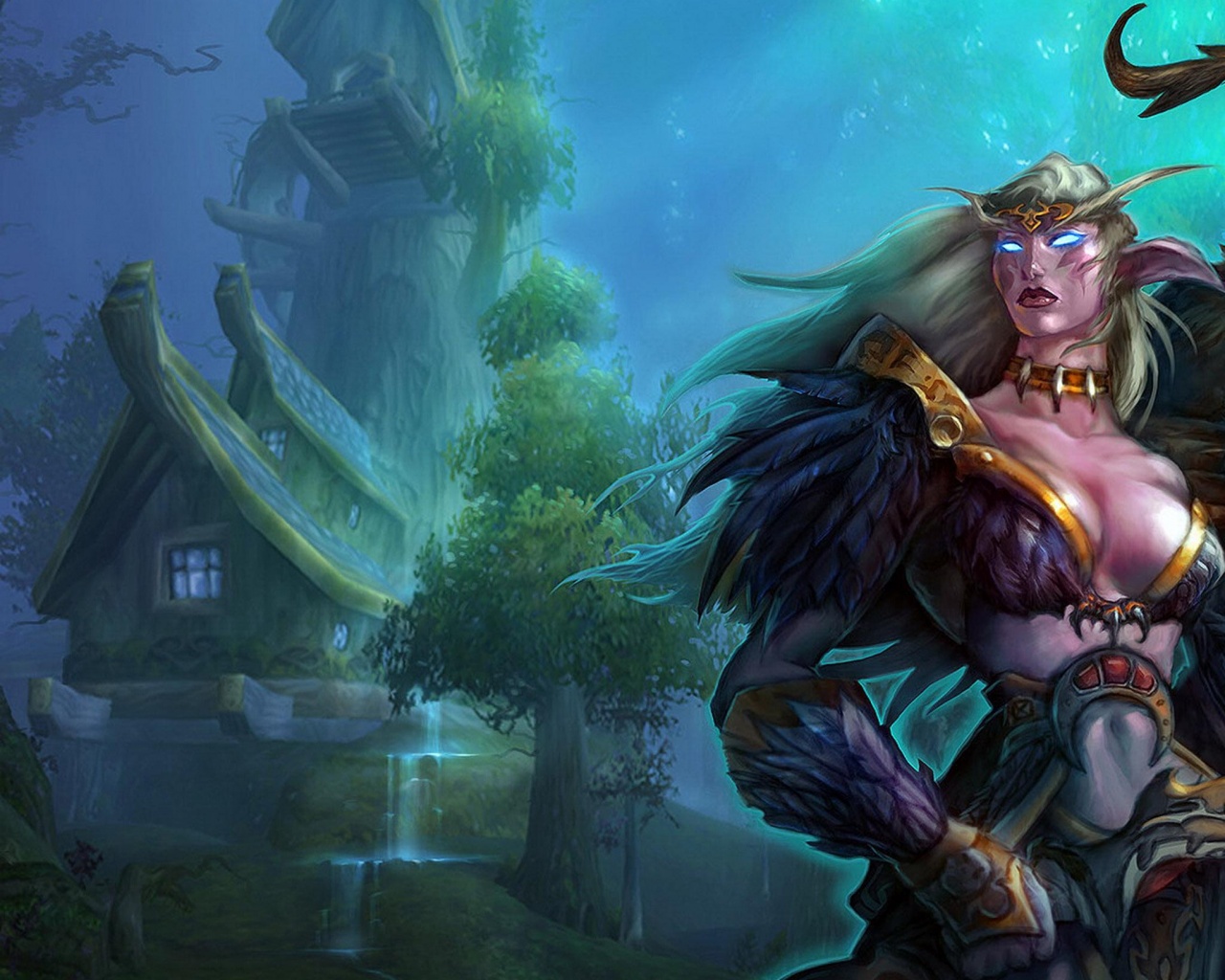 Тёмная эльфика в лесу обои