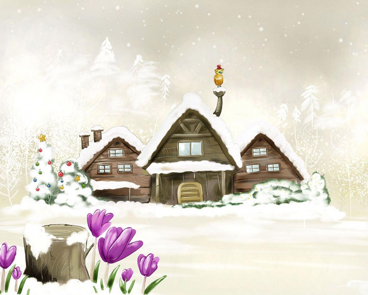 Деревня в новый год обои