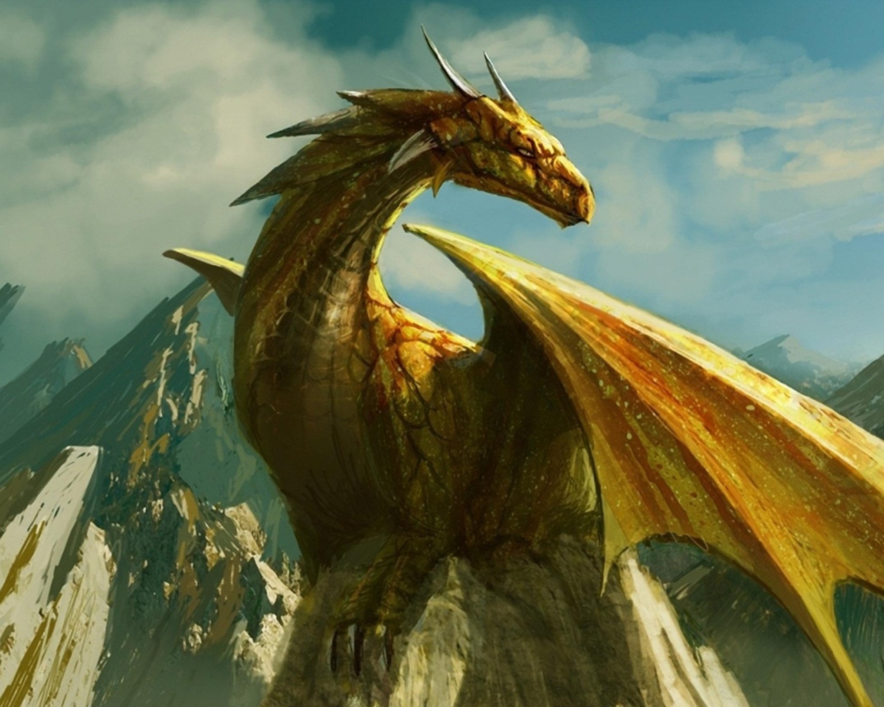 Дракон на вершине скалы обои