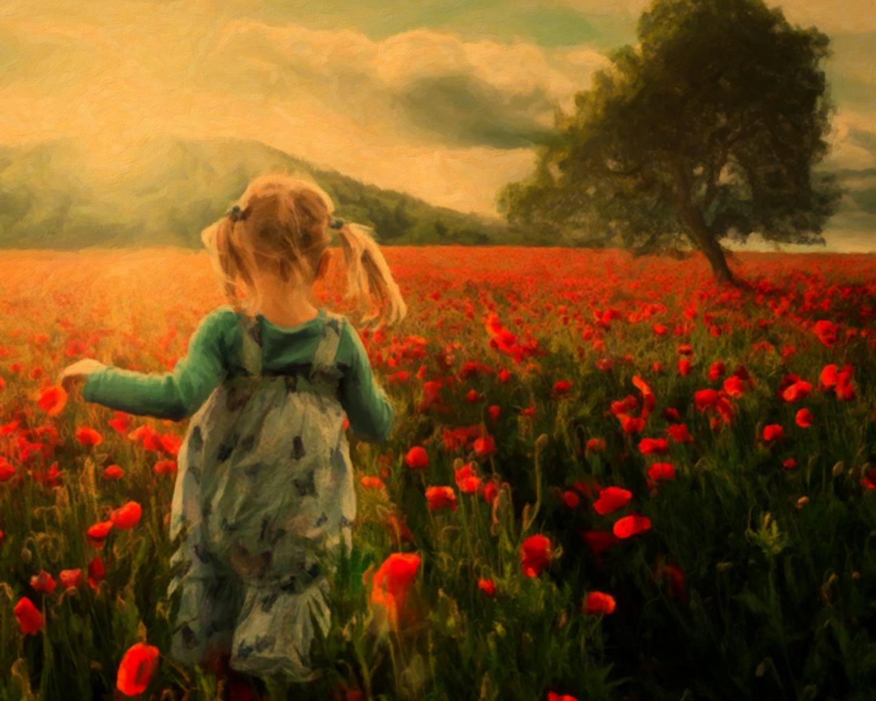 Девочка на маковом поле обои