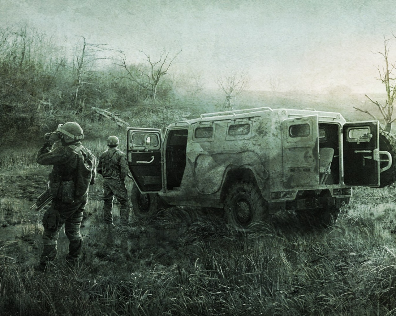 Солдаты из сталкера на болоте обои