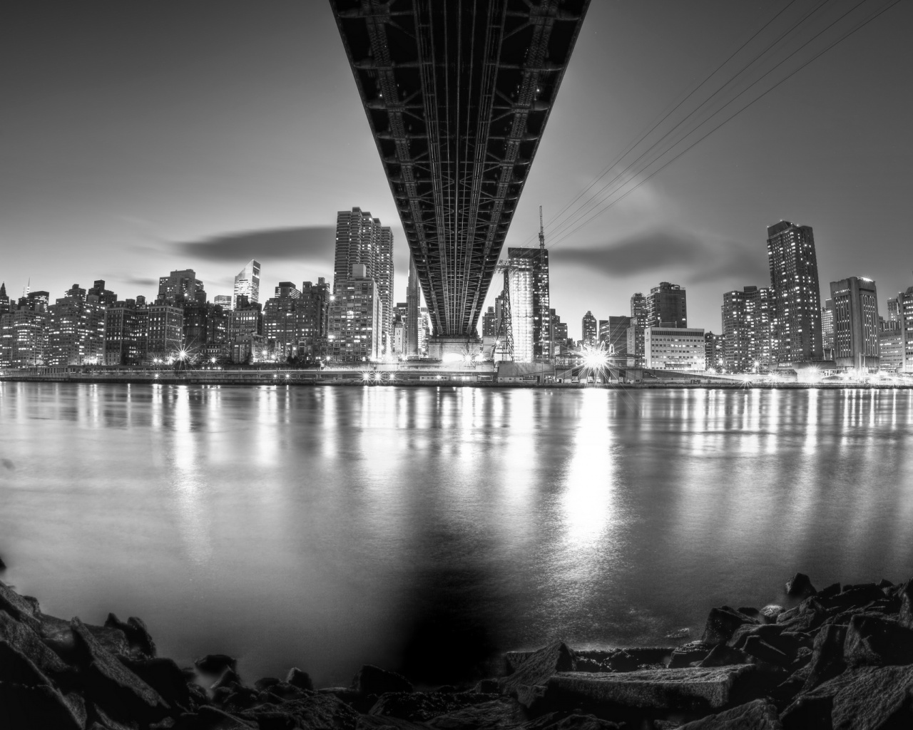 Вид на Остров Рузвельта из-под моста Квиснборо обои