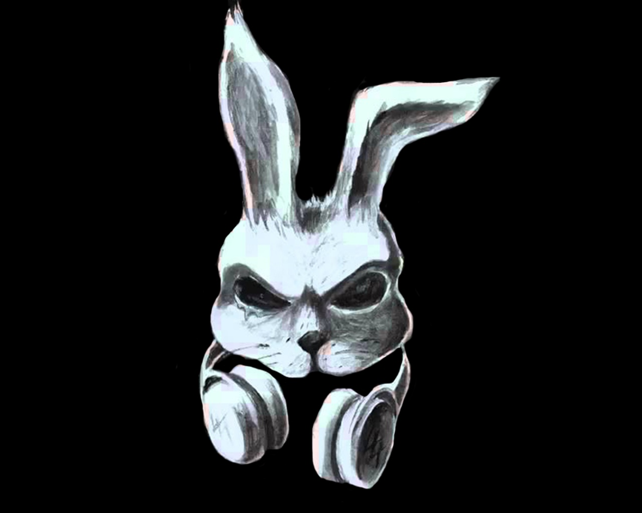 Кролик в наушниках обои