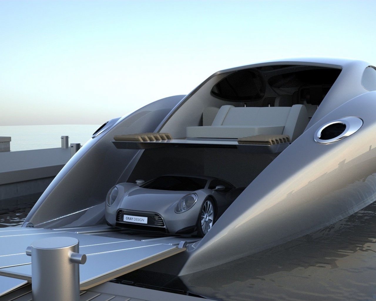 Яхта с автомобилем на борту обои