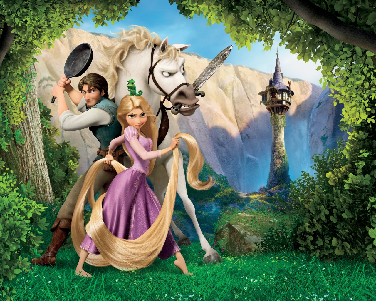 Рапунцель, Флин, Максимус и Паскаль обои